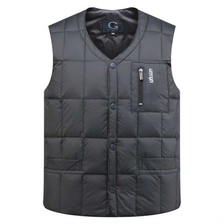 

White Duck Down Jacket Vest Men Middle-aged Autumn Winter Warm Sleeveless Coat, Size:M(Grey)