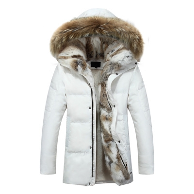 

Men and Women Leisure Down Jacket Winter Thick Warm lovers Fur Collar, Size:S(White)