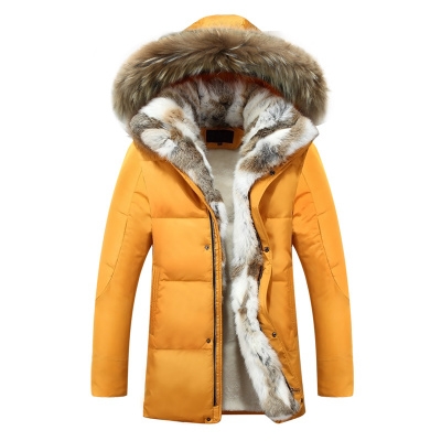 

Men and Women Leisure Down Jacket Winter Thick Warm lovers Fur Collar, Size:XL(Yellow)