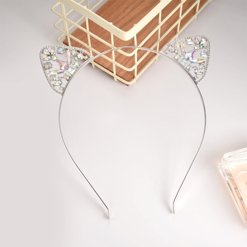 

Girls Metal Rhinestone Cat Ear Hairband Costume Party Hair Accessories(White)