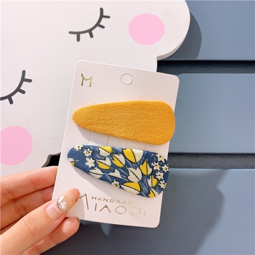 

Simple Fabric Color Matching BB Clip Girls Hair Accessories(Navy Blue Yellow)