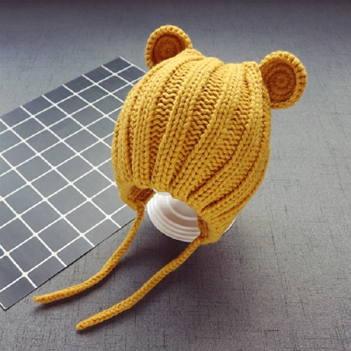 

2 PCS Autumn and Winter Baby Ear Protection Knitted Wool Cap Cartoon Animal Ear Styling Cap(Yellow)