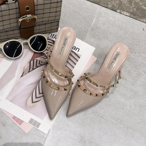 

Fine Sleek Fashion Pointed Rivet Slippers High Heels, Shoe size:38(Beige White)