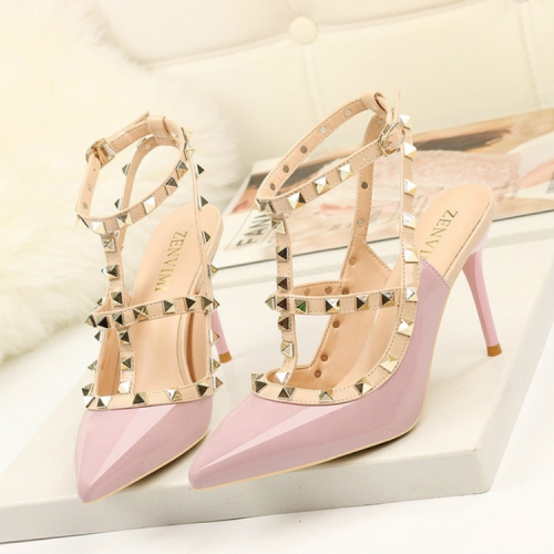

Pointed Stiletto Rivets Shallow Mouth High Heels, Shoes Size:36(Purple)