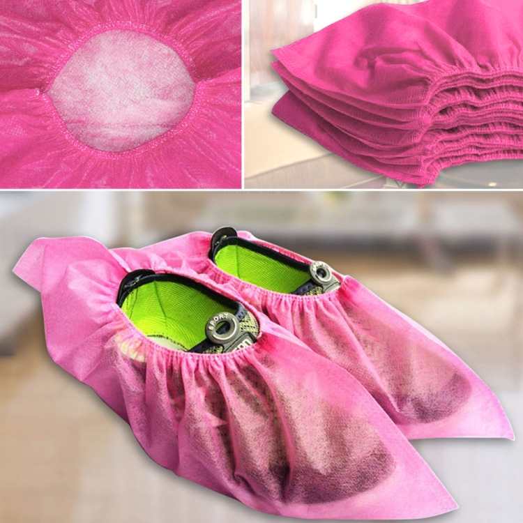 

100 PCS Disposable Shoe Covers Indoor Cleaning Floor Non-Woven Fabric Overshoes(Pink)