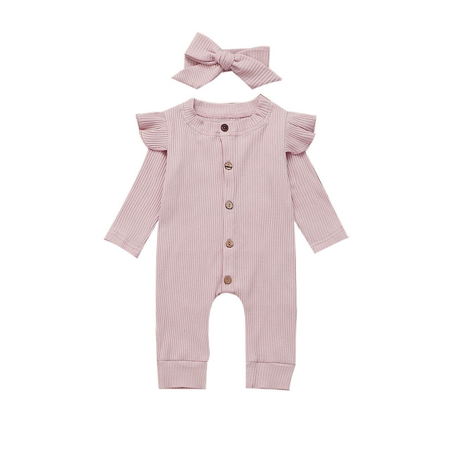 

Spring and Autumn Female Babies Pure Color Pit Cloth Round Neck Short Sleeve Buttons Jumpsuits Sweatshirt, Size:70cm(Pink)