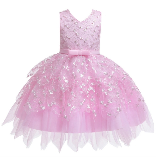 

Girls Irregular Embroidered Beaded Bow-knot Tutu Sleeveless Dress Show Dress, Appropriate Height:80cm(Pink)