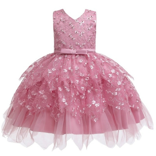 

Girls Irregular Embroidered Beaded Bow-knot Tutu Sleeveless Dress Show Dress, Appropriate Height:90cm(Bean Powder)