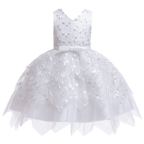 

Girls Irregular Embroidered Beaded Bow-knot Tutu Sleeveless Dress Show Dress, Appropriate Height:120cm(White)