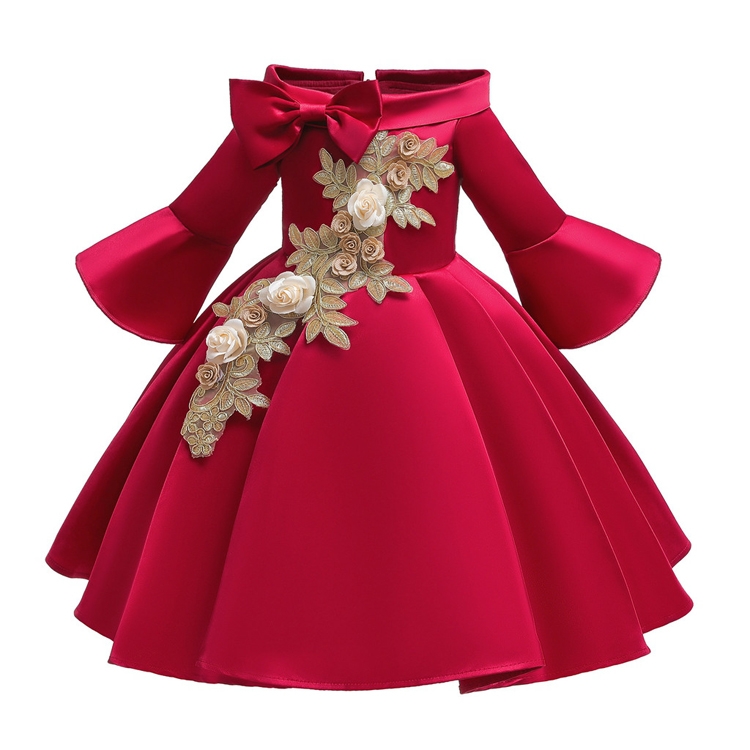 

Girls European Style Embroidered Dress Prom Dress, Size:110cm(Red)