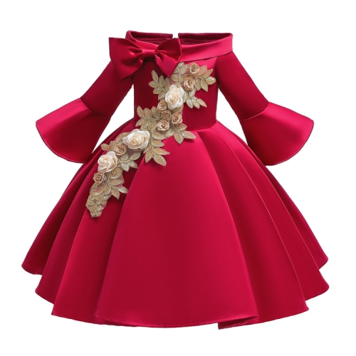 

Girls European Style Embroidered Dress Prom Dress, Size:120cm(Red)