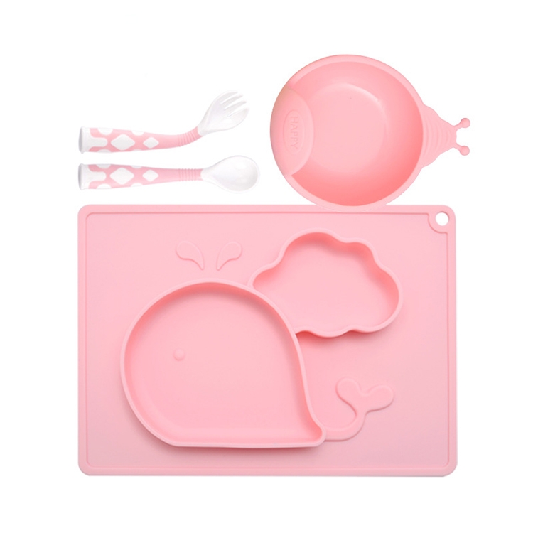 

Silicone Feeding Set Combination Anti-fall Suction Cup Bowl Child Complementary Food Tableware Dinner Plate, Style:With Bowl(（Pink） Whale )
