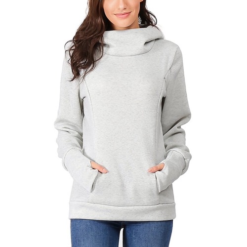 

Breastfeeding Pregnant Women Plus Velvet Thickening Hooded Long Sleeve Hidden Ppen Sweater, Size:S(Gray)