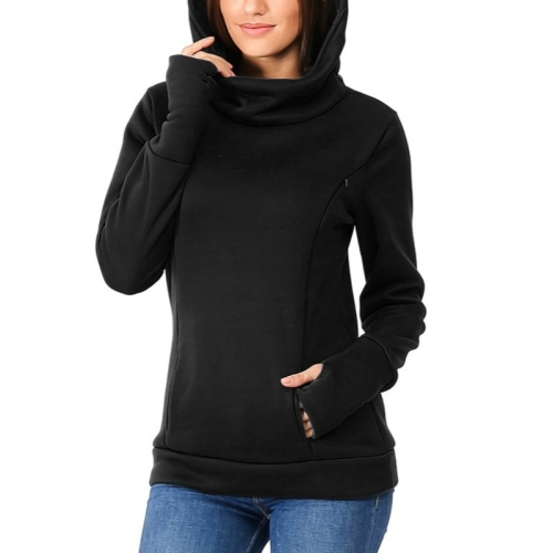 

Breastfeeding Pregnant Women Plus Velvet Thickening Hooded Long Sleeve Hidden Ppen Sweater, Size:M(Black)