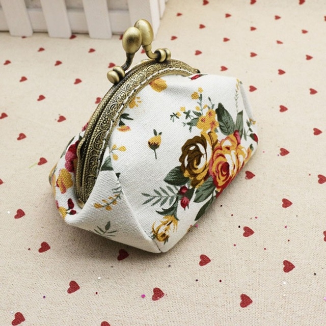 

Retro Vintage Flower Small Lady Wallet Hasp Purse Clutch Bag(White)