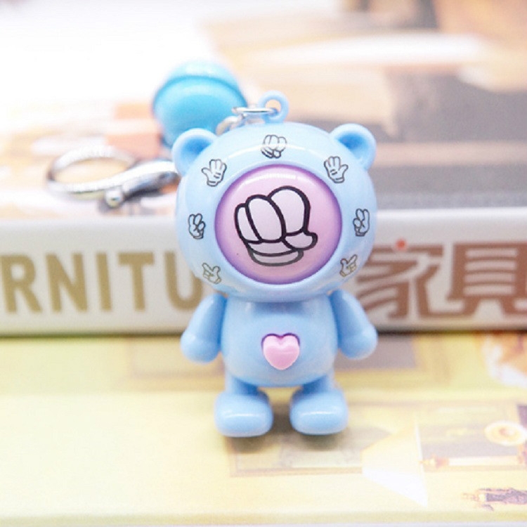 

Creative Cartoon Bear Guessing Keychain Pendant Stone Scissors Cloth Bag Key Chain Car Pendant Small Gifts(Blue Bear + Blue Bell)