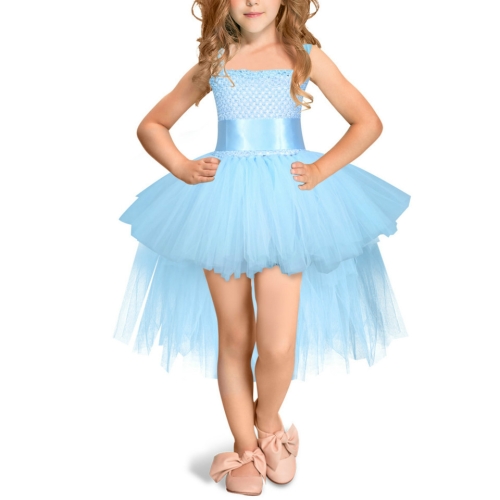 

Light Blue Girls Lace Sling Dress Mesh Tutu Party Dress, KId Size:5-6 age（110-120cm）