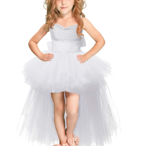 

White Girls Lace Sling Dress Mesh Tutu Party Dress, KId Size:5-6 age（110-120cm）