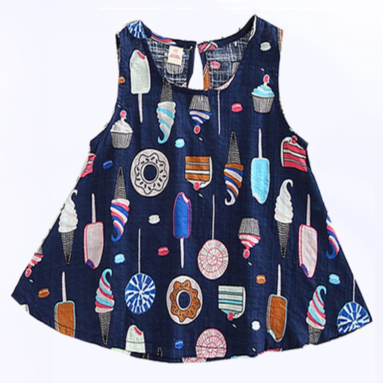 

Baby Girls Fashion Donut Print Sleeveless Dress, Kid Size: 90 Yards(Royal Blue)