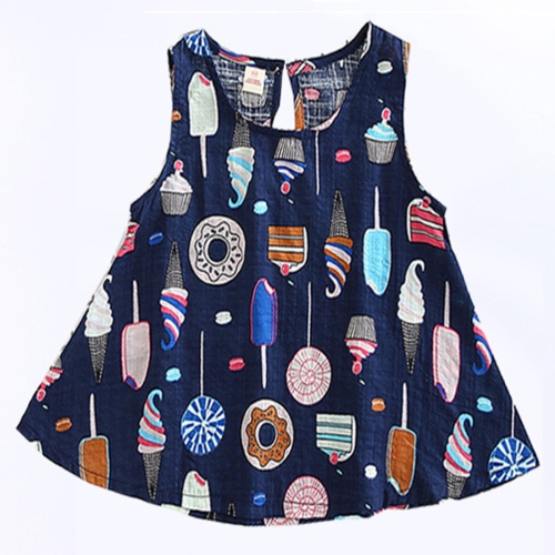 

Baby Girls Fashion Donut Print Sleeveless Dress, Kid Size: 120 Yards(Royal Blue)