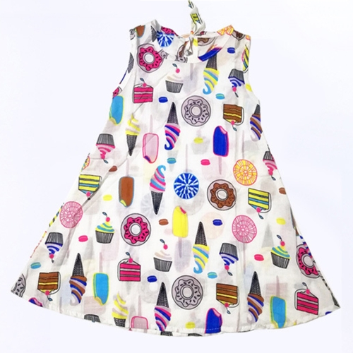 

Baby Girls Fashion Donut Print Sleeveless Dress, Kid Size: 130 Yards(White)