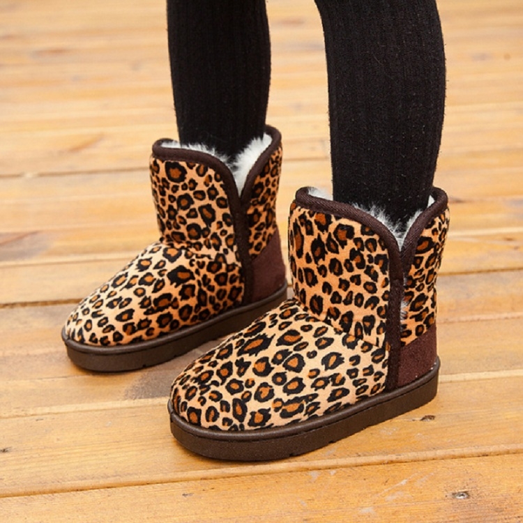 

Children Thick Warm Winter Non-Slip Leopard Print Snow Boots, Size:27(Dark Brown)