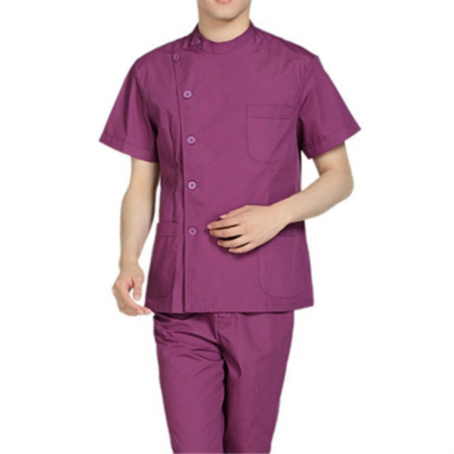 

Standing Collar Male Nurse Suit Short Sleeve Summer Suit Operating Room Protective Clothing, Size:S(Purple)