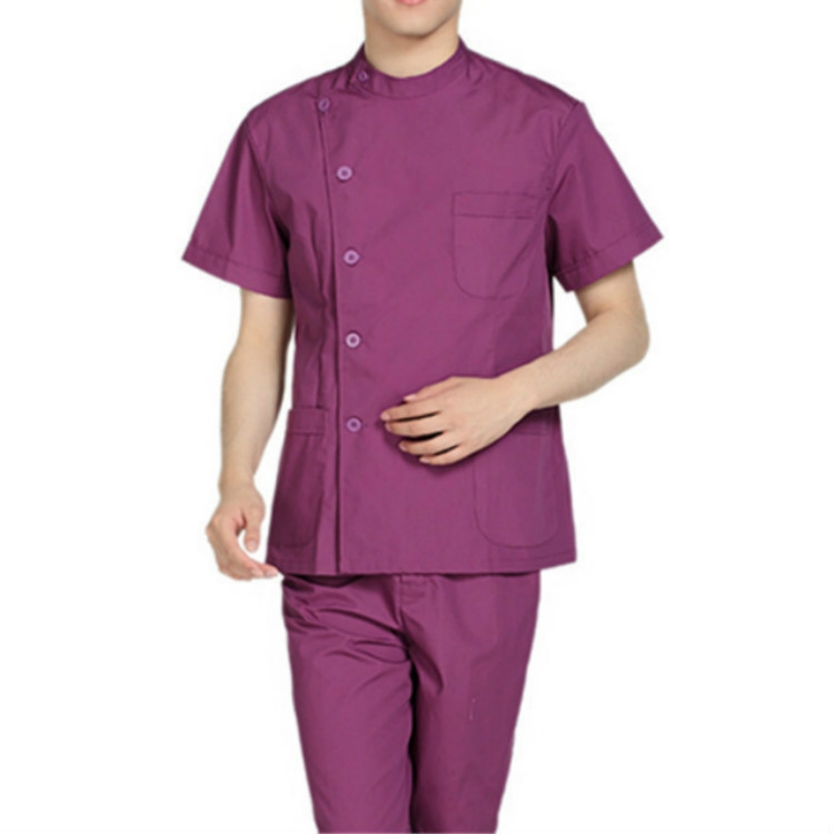 

Standing Collar Male Nurse Suit Short Sleeve Summer Suit Operating Room Protective Clothing, Size:M(Purple)