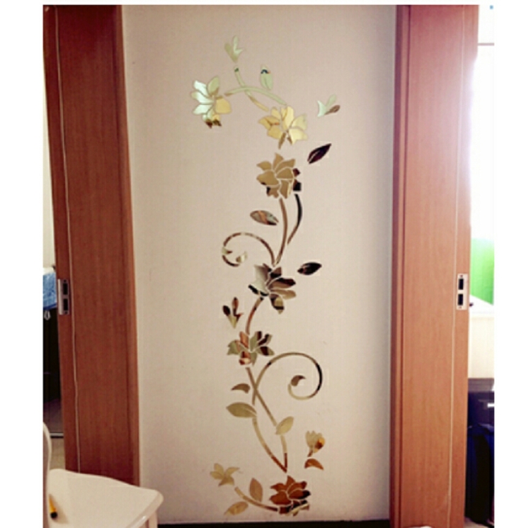 

3D Wall Stikcers Flower Shape Acrylic Fashionable Detachable Waterproof DIY Wall Stickers Home Decoration, Size:80x24CM(Mirror Light Gold Left)