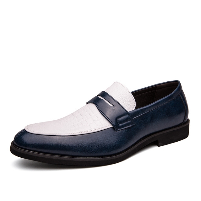 

Business Luxury Designers Fashion Formal Shoes Comfortable Men Office Casual Leather Shoes, Shoe size:44(White+Blue)