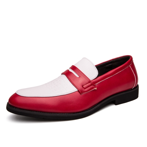 

Business Luxury Designers Fashion Formal Shoes Comfortable Men Office Casual Leather Shoes, Shoe size:46(White+Red)