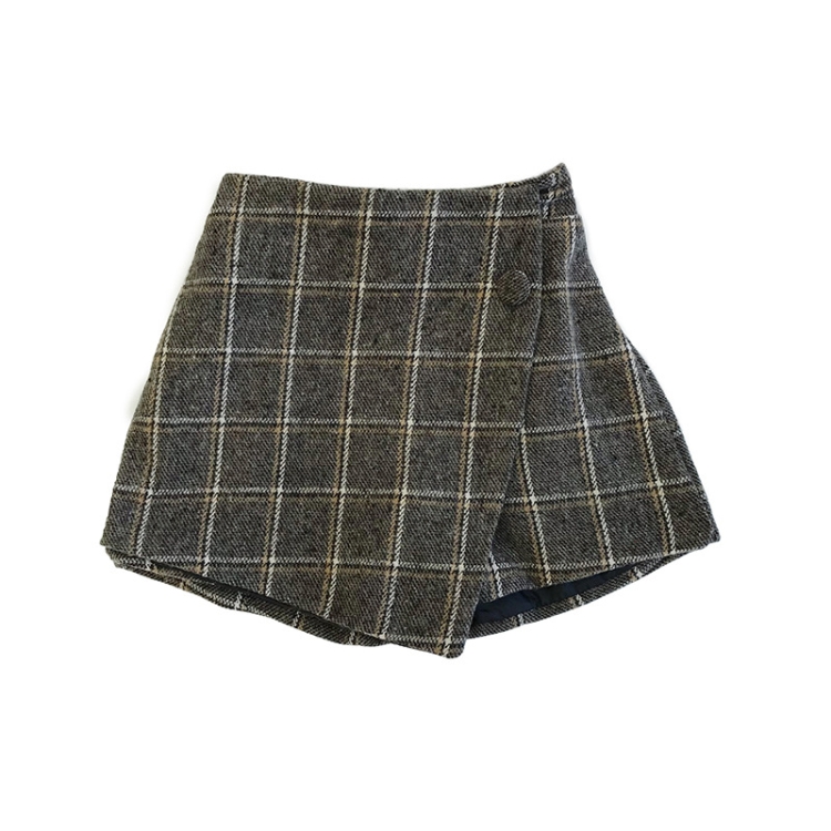 

Autumn Girls Elastic Waist Plaid Side Shorts Culottes, Height:9 Yards(lattice)
