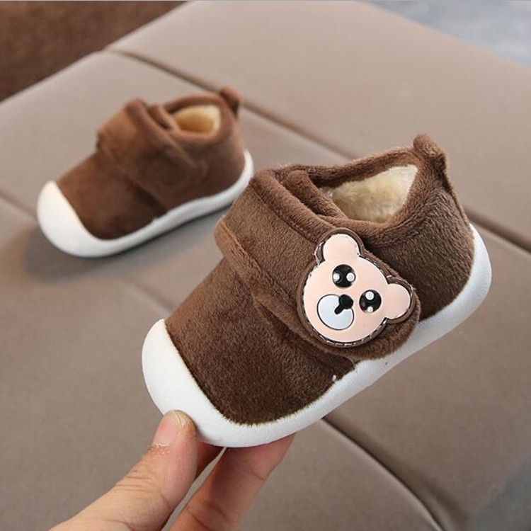 

Baby Plus Velvet Thick Warm Coral Fleece Soft Bottom Non-slip Cotton Shoes, Size:20(Brown)