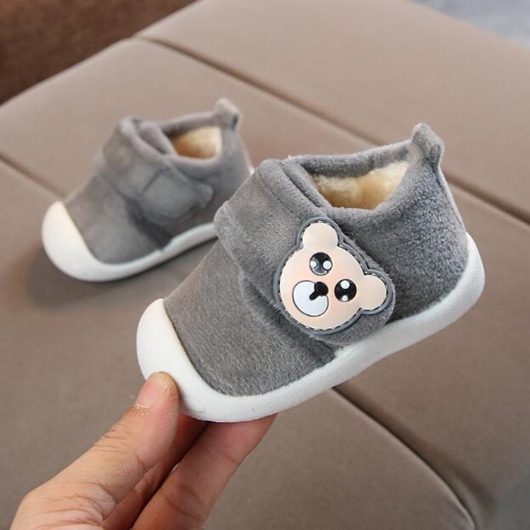 

Baby Plus Velvet Thick Warm Coral Fleece Soft Bottom Non-slip Cotton Shoes, Size:21(Grey)