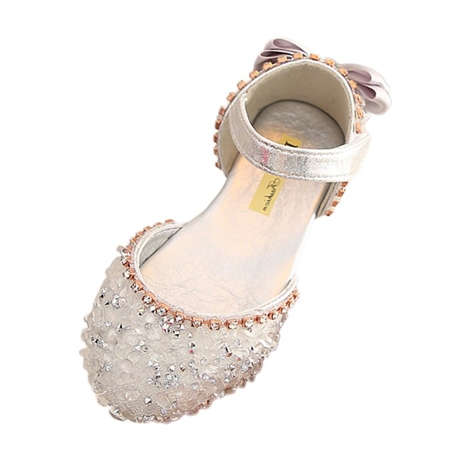 

Kids Buckled Crystal Sequined Beach Sandals, Size:24(Silver)