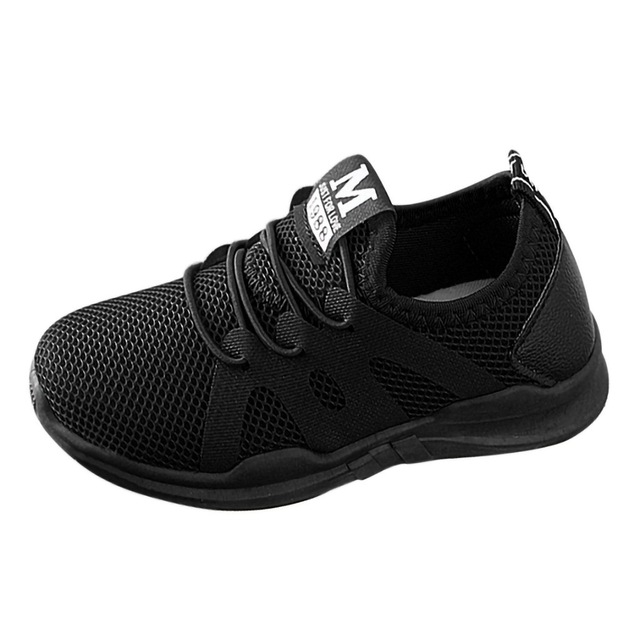 

Children Letter Mesh Breathable Sport Run Sneakers Casual Shoes, Size:34(Black)