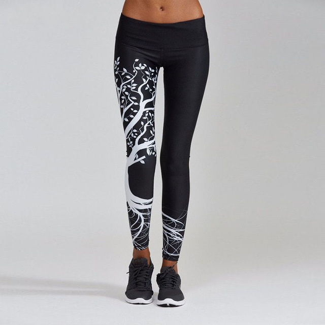 

Tree Print High Waist Push Up Leggings Sport Women Elastic Breathable Yoga Pants, Size: S(Black)
