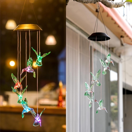 

Creative Electronics Solar LED Hummingbird Wind Chime Light Seven Colors