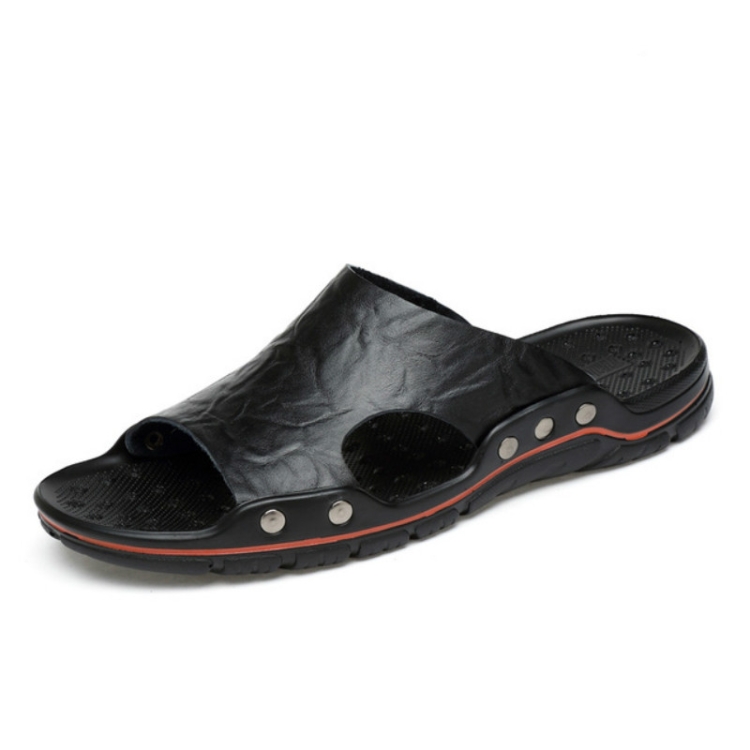 

Men Casual Beach Shoes Slippers Microfiber Wear Sandals, Size:42(Black)