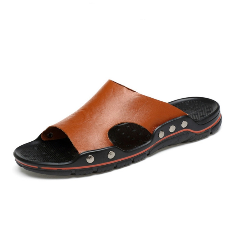 

Men Casual Beach Shoes Slippers Microfiber Wear Sandals, Size:43(Brown)