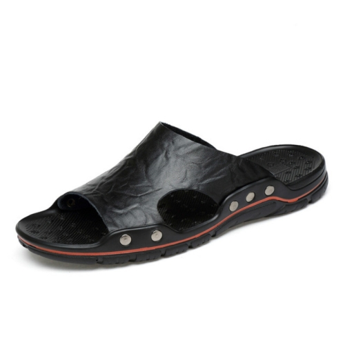 

Men Casual Beach Shoes Slippers Microfiber Wear Sandals, Size:43(Black)