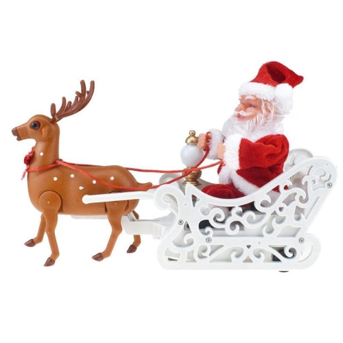 

Novelty Creative Elk Sled Santa Claus Doll With Music Electric Universal Car Toy Christmas Gift