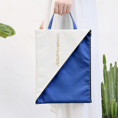 

Double Layer Canvas Document File Support Office School Tote Bag Organizer Bag A4 Creative Zipper Storage Bag(Navy Blue)
