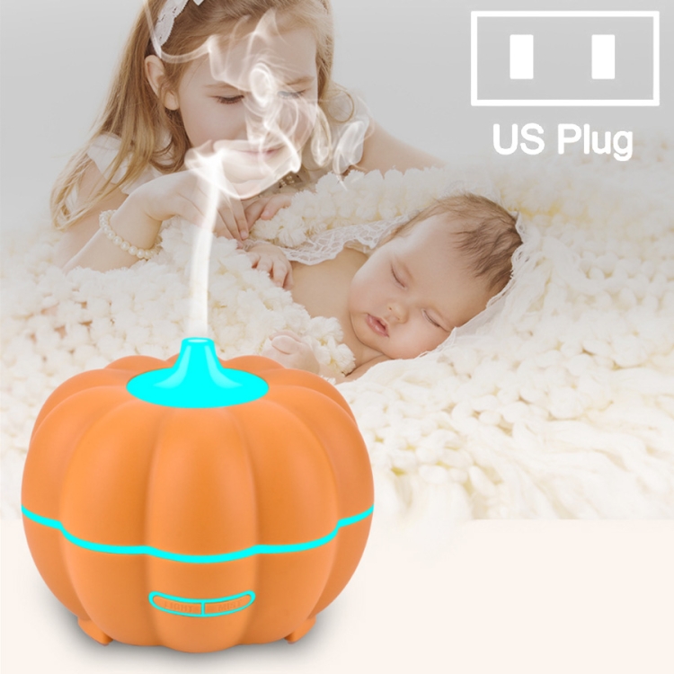 

300ml Pumpkin Ultrasonic Air Humidifier Aroma Essential Oil Diffuser with 7 Color Changing Lights, Plug Type: US Plug(Orange)