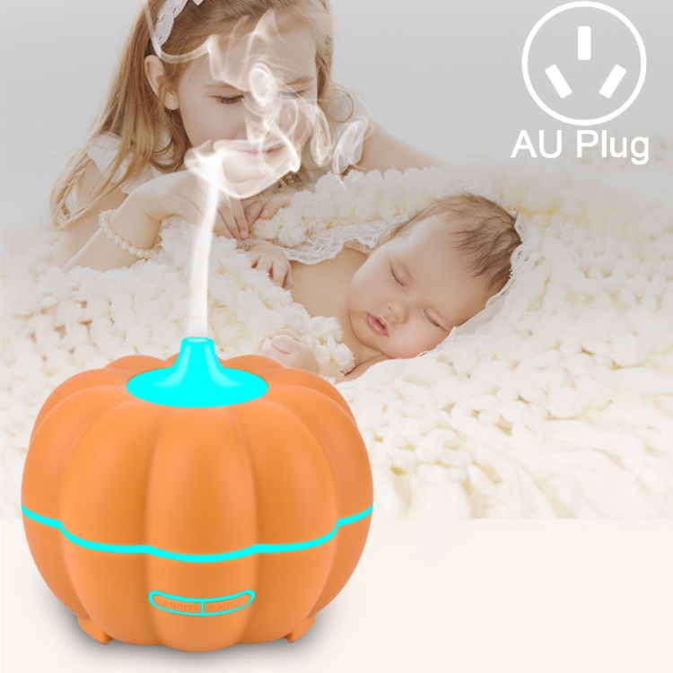 

300ml Pumpkin Ultrasonic Air Humidifier Aroma Essential Oil Diffuser with 7 Color Changing Lights, Plug Type: AU Plug(Orange)
