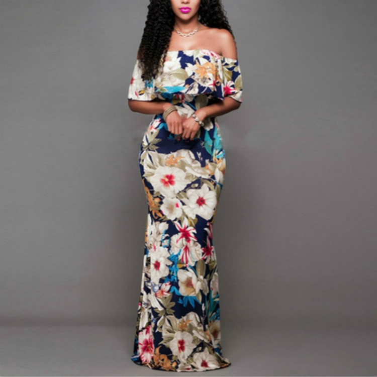 

One-Shouldered Lotus Leaf Collar Cuffed Slim Hip Dress, Size:S(As Show)