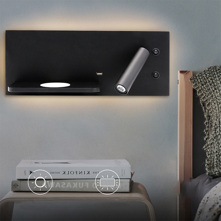 

Left Wireless Wall Lamp USB 5V Charger Wall Lights Hotel Headboard Reading Lighting Spot Luminaire Lamp(Matt Black)