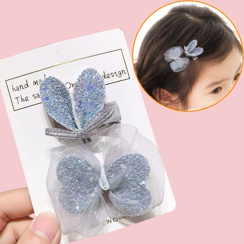 

Cute Sequin Kids Girls Mesh Bow Hair Clips Rabbits Ear Hairpins(Grey)