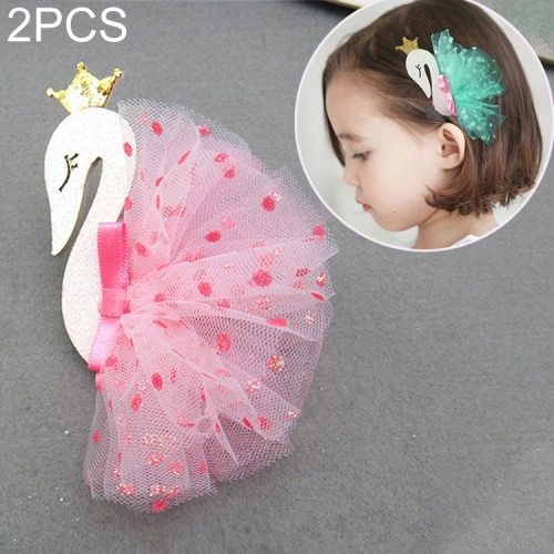 

2 PCS Fashion Princess Swan Headdress Kids Hair Clips Hairpins(Coral Red)
