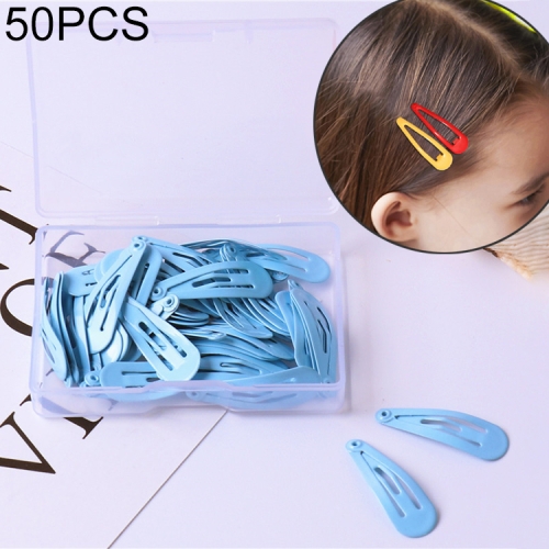 

50 PCS Kids Hairpins Solid Simple Style Child Hair Accessories Small Hairpins With Case(Sky Blue)